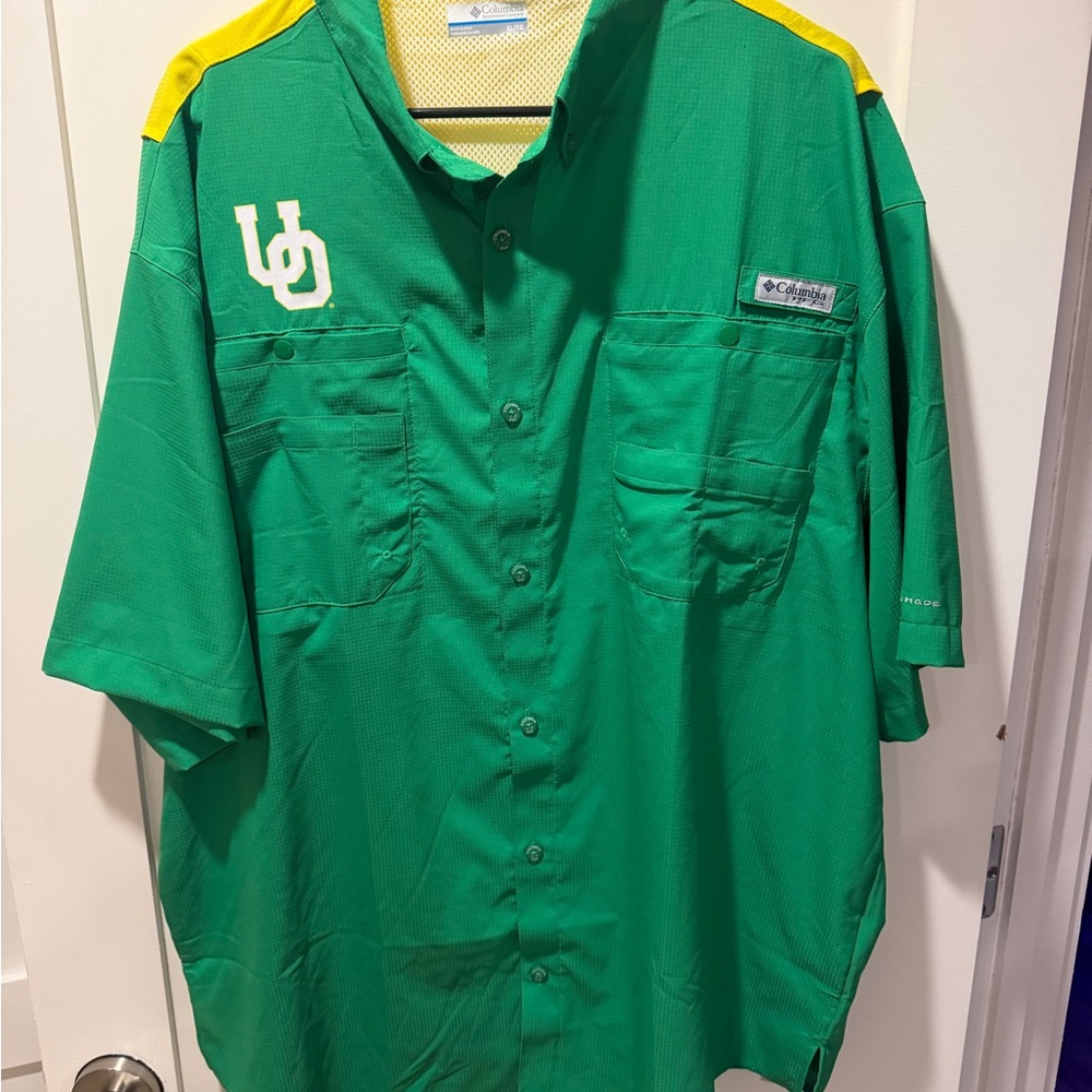 Oregon Ducks Columbia Men’s Green Short-Sleeve Button Shirt Sz XL NWOT